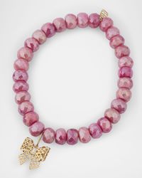 Light Mystic Red Moonstone Faceted Rondelle Bead Bracelet with Cutout Bow Charm