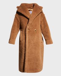 Double-Breasted Camel Hair Blend Teddy Coat