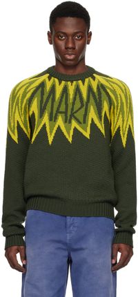 Marni Pull vert à logo et motif graphique