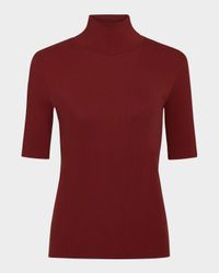Ribbed Elbow-Sleeve Turtleneck Top