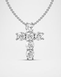 Lab Grown Diamond 18K White Gold Cross Pendant Necklace, 5.0tcw