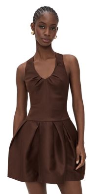 SHUSHU/TONG Tucked Halter Neck Dress Brown 12