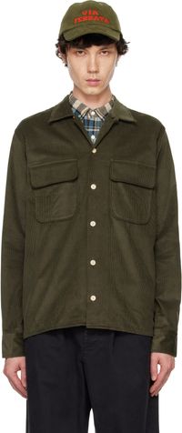 Drake's Khaki Corduroy Camp Collar Long Sleeve Shirt