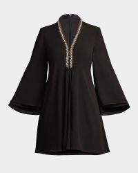 Rhinestone-Trim Crepe Mini Dress