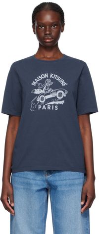 Maison Kitsuné T-shirt bleu marine à image à logo