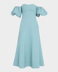Nina Puff-Sleeve Off-The-Shoulder Midi Dress