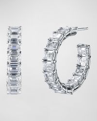 x Christina Adamo 18K Gold East-West Emerald-Cut Diamond Hoop Earrings, 3.8tcw/0.75"L