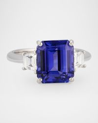 18K White Gold Tanzanite and Diamond Ring, Size 6