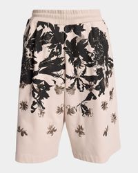 Men's Hatoy Cotton Floral Embroidered Long Pull-On Shorts
