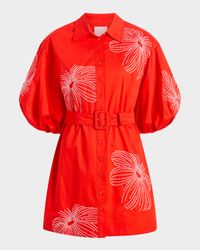 Rhea Sunburst Puff-Sleeve Mini Dress