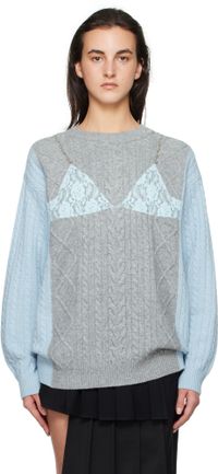Andersson Bell Gray & Blue Lace Lingerie Boyfriend Knit Sweater