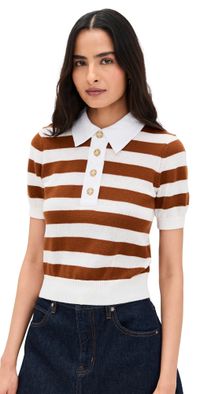 FRAME The Bold Stripe Polo Chestnut Multi M