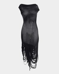 Transparent Contrast Rib Knit Midi Dress