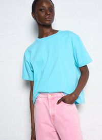 American Vintage - Tee-shirt ample col rond en coton - Taille L - Bleu