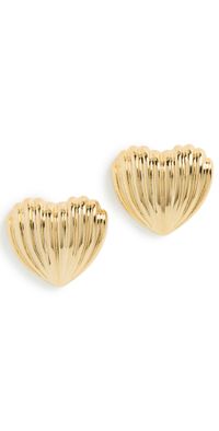 By Adina Eden Ribbed Heart Stud Earrings Gold One Size
