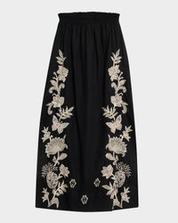 Orla Floral-Embroidered Linen Maxi Skirt