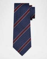 Men's Silk Micro-Herringbone Stripe Seven-Fold Tie
