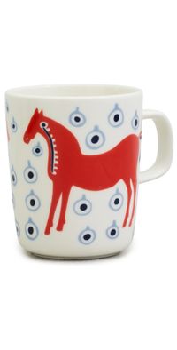 Marimekko Oiva Musta Tamma Mug Off White/Orange Red/Blue One Size