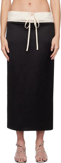 KHAITE Black & Off-White Chet Midi Skirt