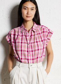 The Korner - Blouse col classique à carreaux - Taille M/L - Rose