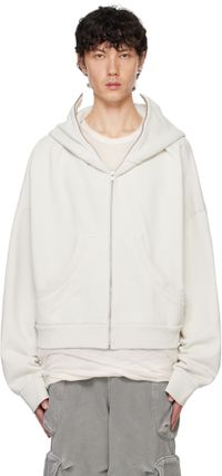 Entire Studios Pull à capuche blanc cassé à glissière prolongée