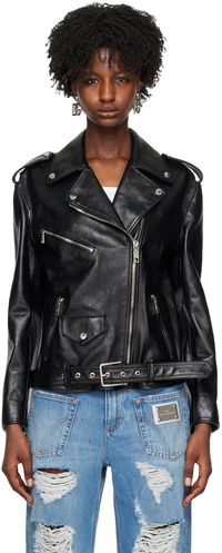 Dolce&Gabbana Black Pin-Buckle Belt Leather Jacket