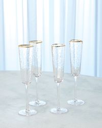 Clear Champaign Glasses w/ Gold Rim, Set of 4