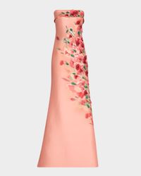 Strapless Embellished Floral-Print Gown