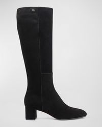 Suede Block-Heel Knee Boots