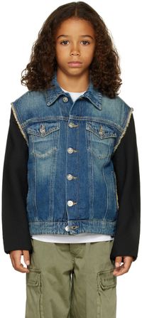 MM6 Maison Margiela Kids Blue & Black Paneled Denim Jacket