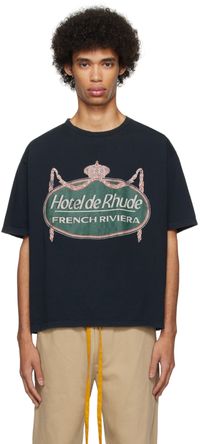 Rhude T-shirt noir à image à logo