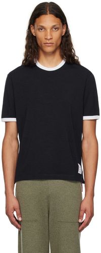 Thom Browne T-shirt bleu marine à bordures contrastées