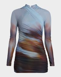 Sora Draped Long-Sleeve Mini Dress