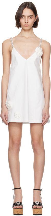 AREA Off-White Crystal Rosette Poplin Minidress