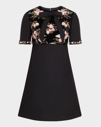 Floral Sequined Bow-Neck Mini Dress