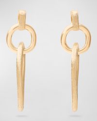18K Yellow Gold Polished and Engraved Link Drop Earrings