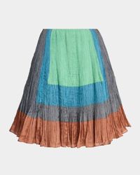 Colorblock Plisse Satin Circle Skirt