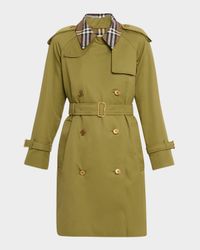 Castleford Check-Collar Belted Double-Breasted Trench Coat
