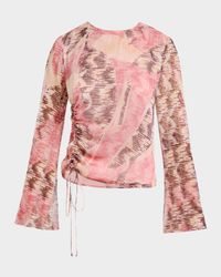 Fabi Metallic Pinstripe Silk Chiffon Top