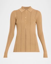 Sophia Rib Knit Long-Sleeve Polo Shirt