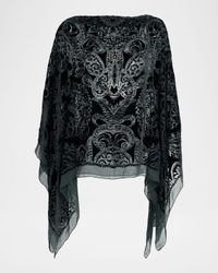 Burnout Velvet Silk Poncho Top