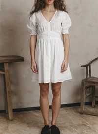 Grace Et Mila - Robe courte Col V en coton brodé - Taille L - Blanc
