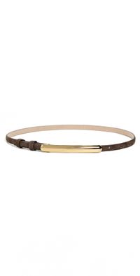 LELET NY Glossy Bar Skinny Suede Belt Chocolate L