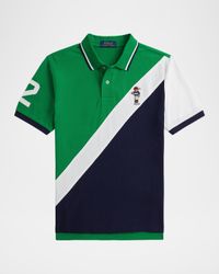 Boy's Embroidered Color-Block Polo Shirt, Size S-XL