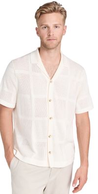 Vince Patchwork Pointelle Button Down Sweater Classic Cream L