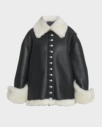 Leather Button-Front Jacket with Shearling Lining