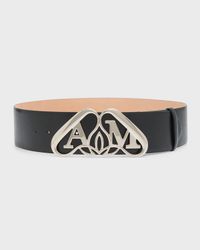 Wide Leather Belt With Silver Logo Detail