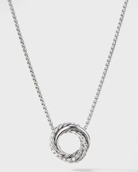 Crossover Mini Pendant Necklace with Diamonds in Silver, 15mm, 16-17"L
