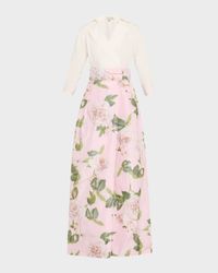 Floral-Print Faille Taffeta Shirt Gown