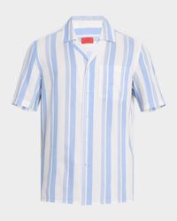 Men's Cotton and Silk Awning Stripe Camp Shirt